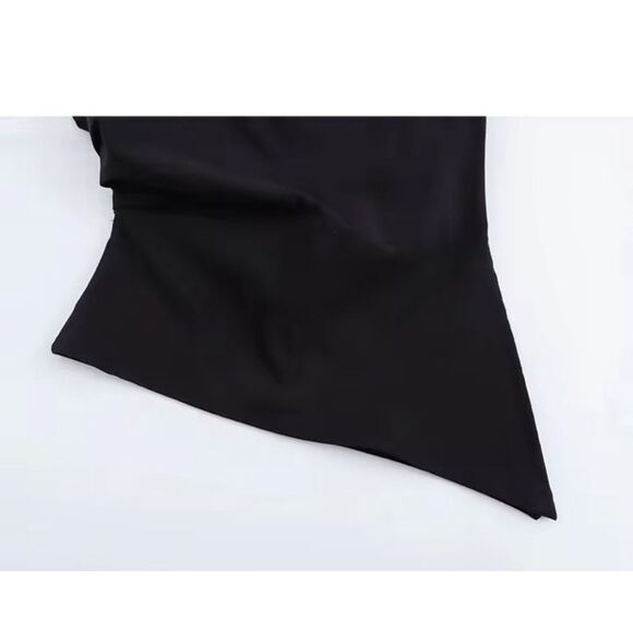 Elegant Shoulder Pad Assymetrical Blouse Burgundy, Brown & Black Med & Lg - Picture 6 of 12